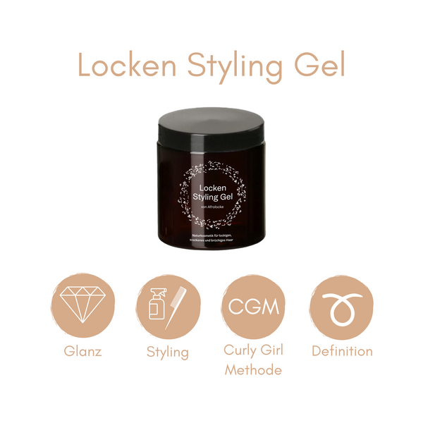 Afrolocke Locken Styling Gel mit Hinweisen zu Glanz, Styling, Curly Girl Methode und Definition