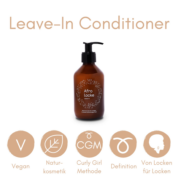 Afrolocke Leave-In Conditioner mit Hinweisen zu vegan, Naturkosmetik und Curly Girl Methode